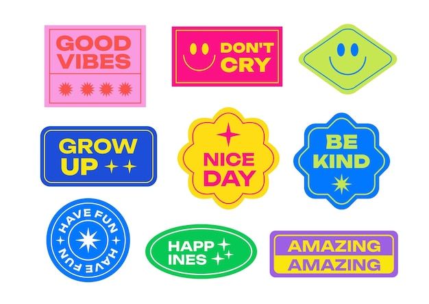 Corporate Stickers, Good Vibes Illustration, Happy Graphic Design, Simple Sticker Design, Bright Stickers, Smile Illustration, Hipster Illustration, Smile Sticker, Trendy Stickers