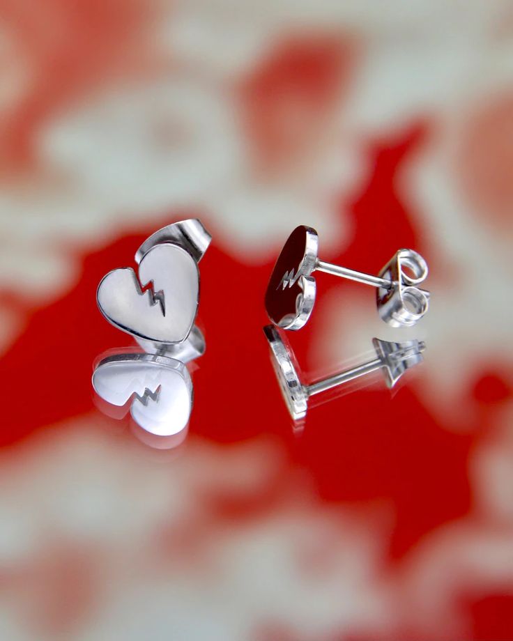 BROKEN HEART STUD EARRINGS – Cyberspace Shop Nickel Free Open Heart Stainless Steel Jewelry, Nickel-free Open Heart Stainless Steel Jewelry, Nickel-free Stainless Steel Open Heart Jewelry, Heart-shaped Surgical Steel Jewelry For Gifts, Hypoallergenic Heart-shaped Stainless Steel Jewelry, Minimalist Surgical Steel Earrings As Gift, Nickel-free Double Heart Stainless Steel Jewelry, Hypoallergenic Surgical Steel Earrings, Nickel-free Surgical Steel Plug Earrings For Gift