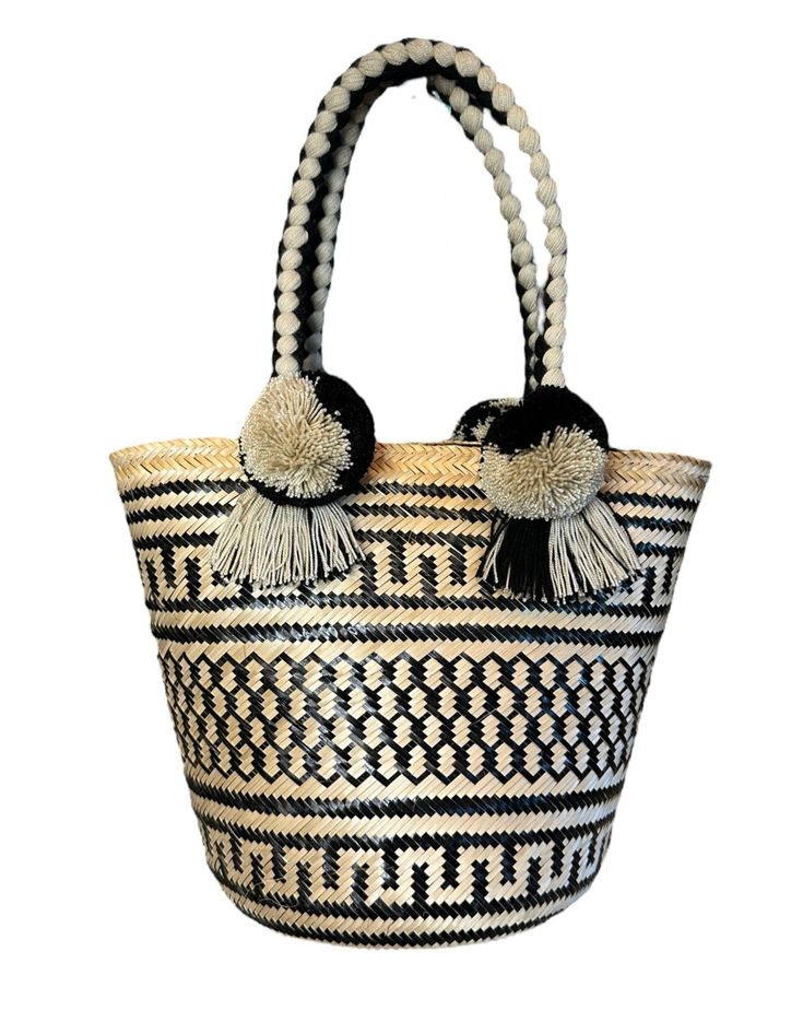 Wayuu handmade straw bag perfect for a day at the beach or touring on your vacation. Handwoven Palm Leaf Beach Bag For Travel, Woven Palm Leaf Straw Bag For Travel, Woven Palm Leaf Beach Bag For Travel, Travel Beach Bag Woven From Palm Leaf, Fair Trade Straw Beach Bag, Natural Straw Bag Fair Trade For Beach, Fair Trade Straw Bag For Beach, Natural Color Fair Trade Straw Bag For Beach, Bohemian White Natural Fiber Bag