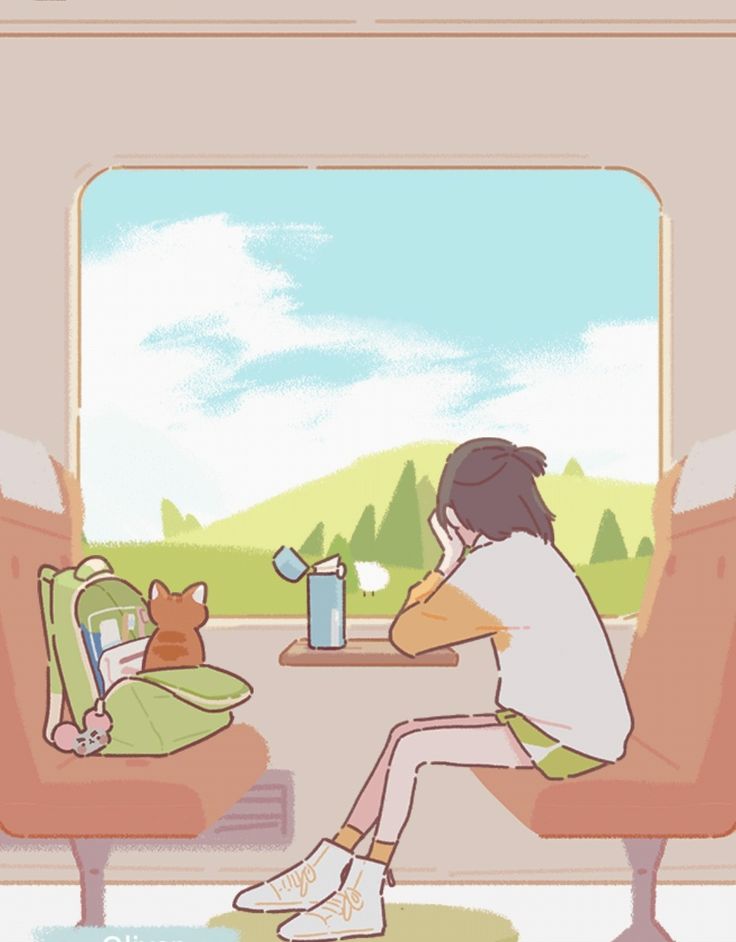 a woman sitting in a chair with a cat on her lap looking out the window