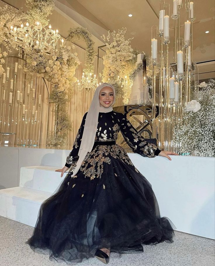 Luxury Dinner Aesthetic, Hijabi Prom Dress, Farewell Dress Ideas, Hijabi Prom, Batul Bazzi, Aesthetic Muslim Outfits, Eid Outfit Ideas, Dinner Aesthetic, Nikkah Dress