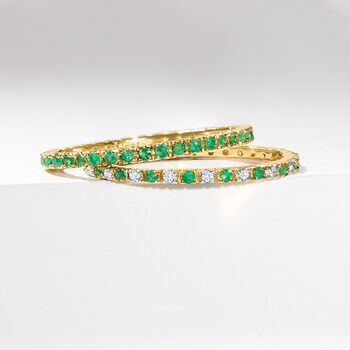 Ross-Simons - .17ct t. w. Emerald, .14ct t. w. Diamond Eternity Band Ring in Gold. Size 8. RS Pure. Modern designs that complete your outfit and complement your personality. On this eternity band, .17 ct. t. w. emerald beauties shimmer alongside .14 ct. t. w. diamonds. Set in 14kt yellow gold. A pretty ring for stacking! 1/16" wide. Diamond and emerald eternity band. Emerald birthstones are the perfect gift for May birthdays. Senior Rings, May Birthdays, Emerald Eternity Ring, Emerald Eternity Band, Emerald Wedding Band, Emerald Birthstone, Pretty Ring, Diamond Eternity Band, Yellow Gold Jewelry