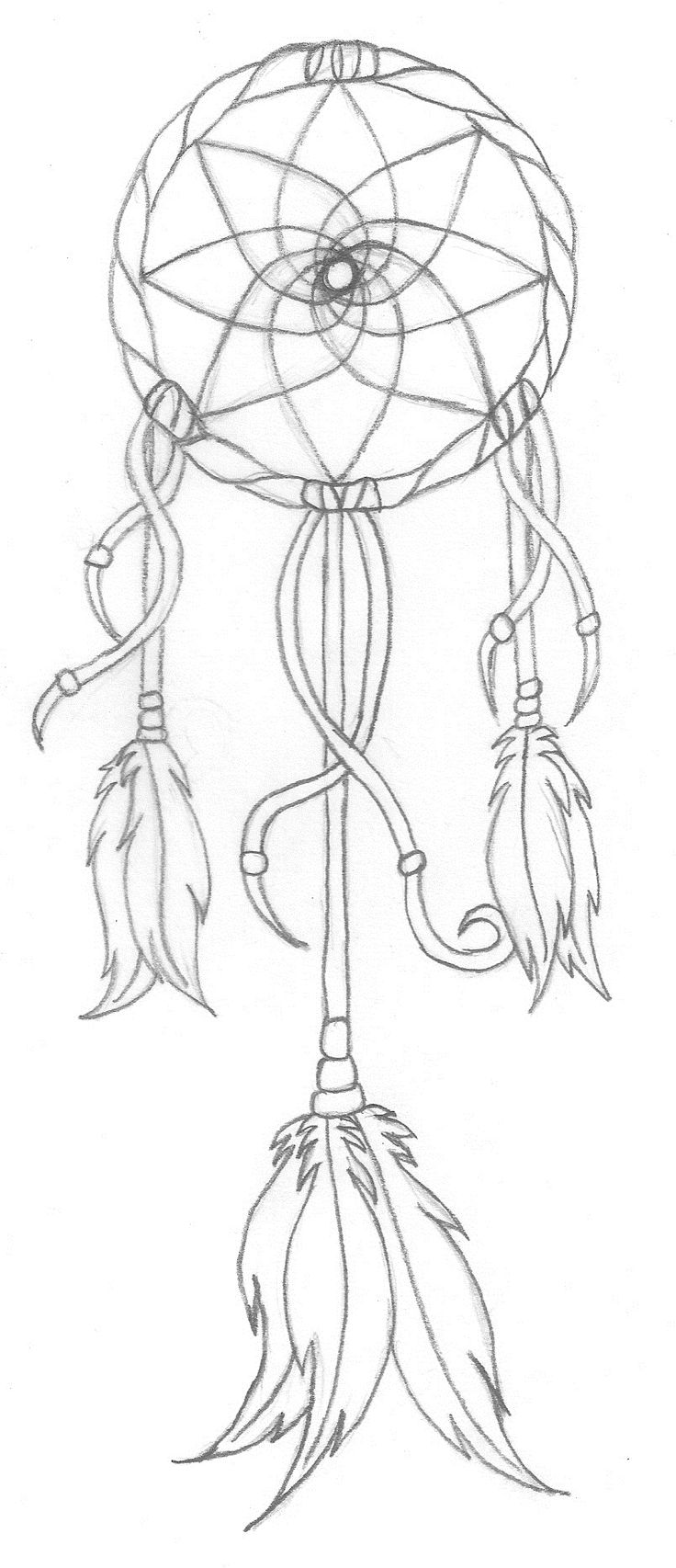 a drawing of a dream catcher with feathers