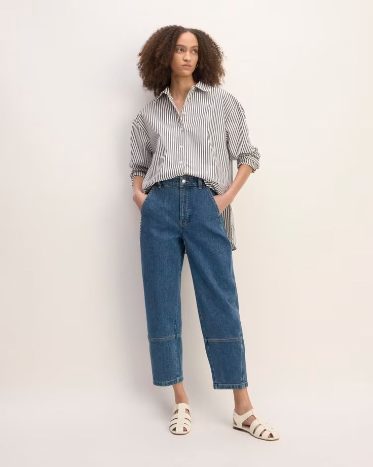 The Utility Barrel Pant New Blue – Everlane Spring Tapered Cropped Cotton Jeans, Spring Cropped Tapered Cotton Jeans, Spring Cotton Tapered Cropped Jeans, Everlane Straight Leg Pants With Pockets, Everlane Relaxed Fit Cotton Pants, Everlane Cotton Workwear Pants, Everlane Cotton Relaxed Fit Pants, Everlane Casual High Waist Pants, Everlane Straight Leg Cotton Pants