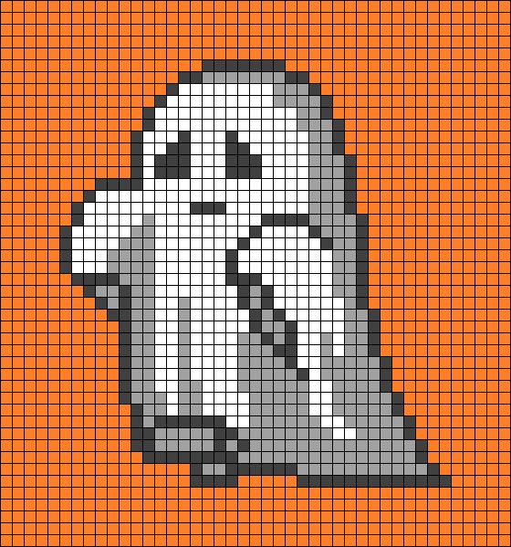 a pixellated image of a ghost on an orange background