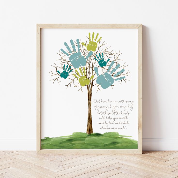 Handprint Art | Child Hand Print Tree Poster | Ollie + Hank Family Handprint, Grandparents Day Cards, Sunshine Crafts, Hand Print Tree, Handprint Gifts, Watercolor Flower Prints, Watercolor Tree, Kindergarten Crafts, Diy Mothers Day Gifts