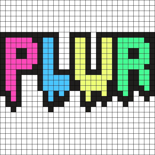 an image of the word play spelled in pixell style with different colors and shapes