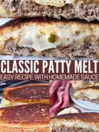 the classic patty melt sandwich has been made with homemade sauce and is ready to be eaten