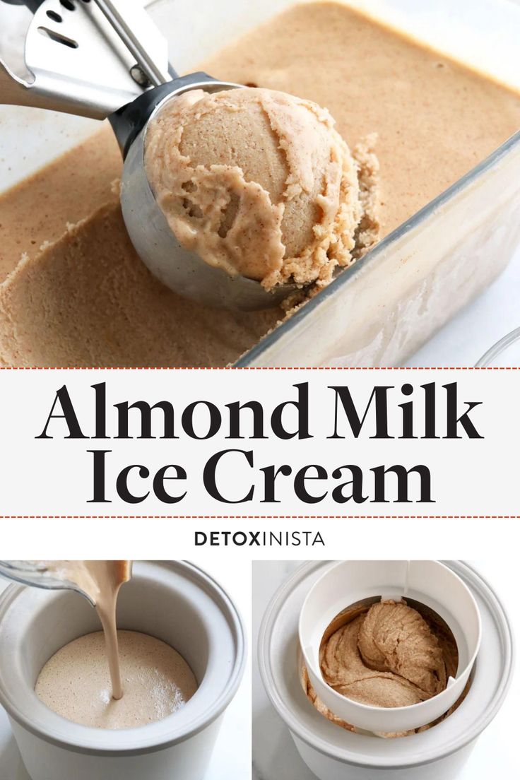 almond milk ice cream is being poured into a container