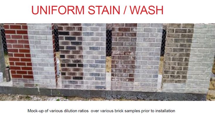 a brick wall with the words uniform stain wash on it and an image of a fire hydrant