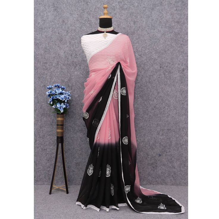 Pink & Black colored saree is made from georgette fabric which is highlighted with beautiful sequin embroidered work as shown. Comes along with unstitched sequins embroidered georgette blouse piece which you can customise as per your design/style. Occasion - You can wear this saree for party and functions. Note:- the actual product may differ slightly in color and design from the one illustrated in the images when compared with computer or mobile screen. Measurements: Saree : Georgette : 5.5 Mtr Georgette Blouse, Georgette Fabric, Georgette Sarees, Black Sequins, Blouse Piece, Surprise Gifts, Black Color, Black Pink, Saree