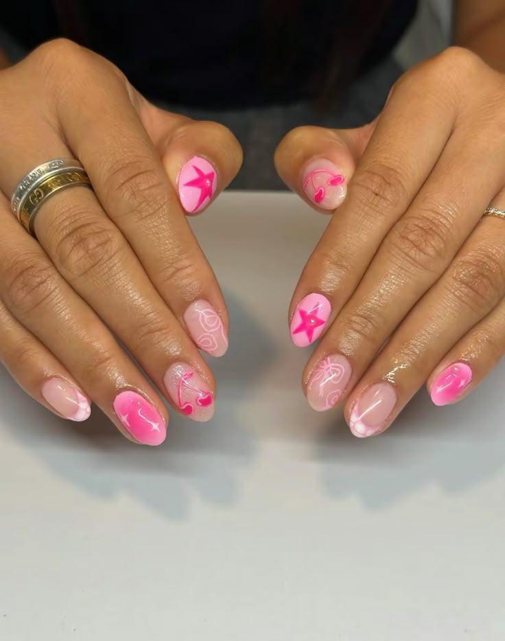 Birthday Nails Colorful, Pink Nails With Design Short, Preppy French Tip Nails, Cute Nails Preppy, Preppy Pink Nails, Pink Nails With Bows, Pink Hoco Nails, Pink Bow Nails, Pink Nail Inspo