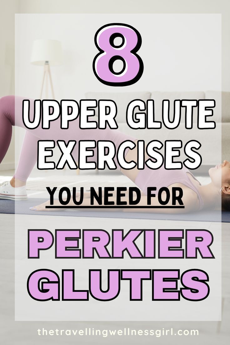 Pinterest pin showing women doing upper glute exercises in her bigger bum workout Glute And Thigh Exercises, How To Target Upper Glutes, Exercises For Different Glute Muscles, Top Of Glute Workout, How To Grow Upper Glutes At Home, Exercise To Build Glutes, Glute Shaping Exercises, Female Glute Workout, At Home Workout For Glutes