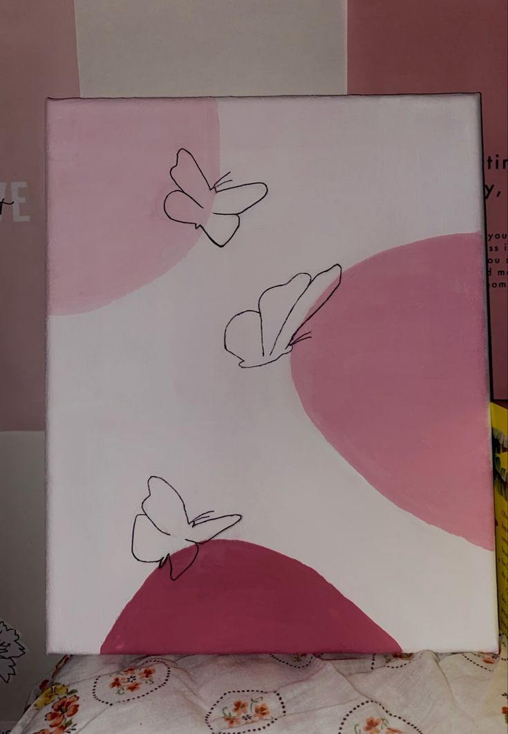 painting, art, minimalistic, butterfly, aesthetic, pink, outline Cute Easy Paintings, Butterfly Art Drawing, Painting Birthday, Canvas Drawing, Art Drawings Sketches Pencil, Easy Canvas Painting, Small Canvas Art, Butterfly Painting, Diy Canvas Art Painting