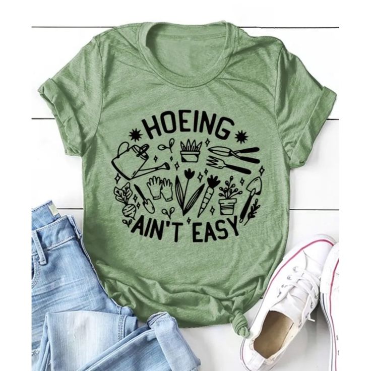 Item Is New Without Tags. "Hoeing Ain't Easy" Tag Says 2xl, Fits Like Xl Approximate Measurements Bust 46" Length 27.5" Ac5 Plus Size Kleidung, Green Cotton, Top Casual, Plus Size Tops, Funny Shirts, Plus Clothing, Casual Tops, Neck T Shirt, Plus Size Outfits