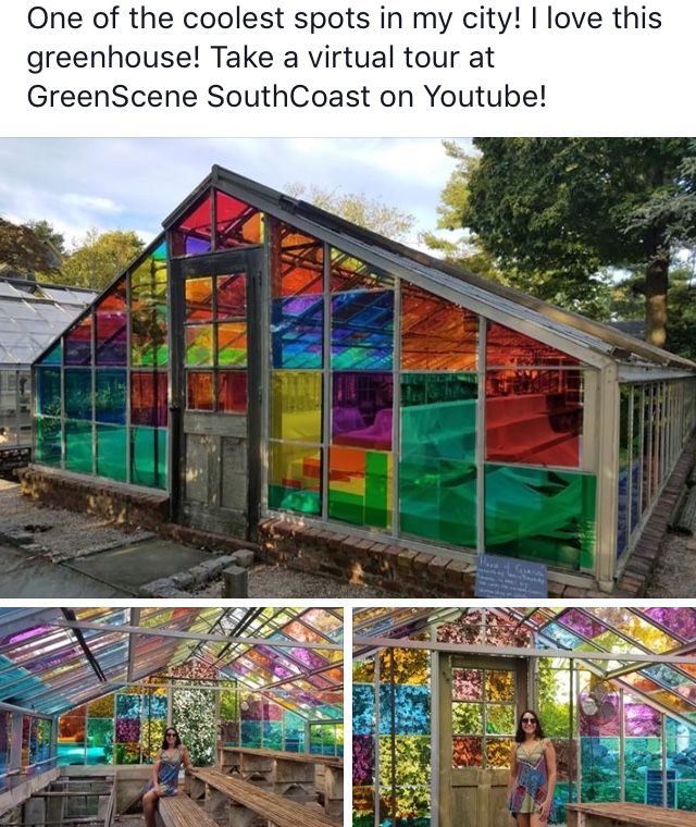 the colorful glass house is on display for tourists to see it's own surroundings