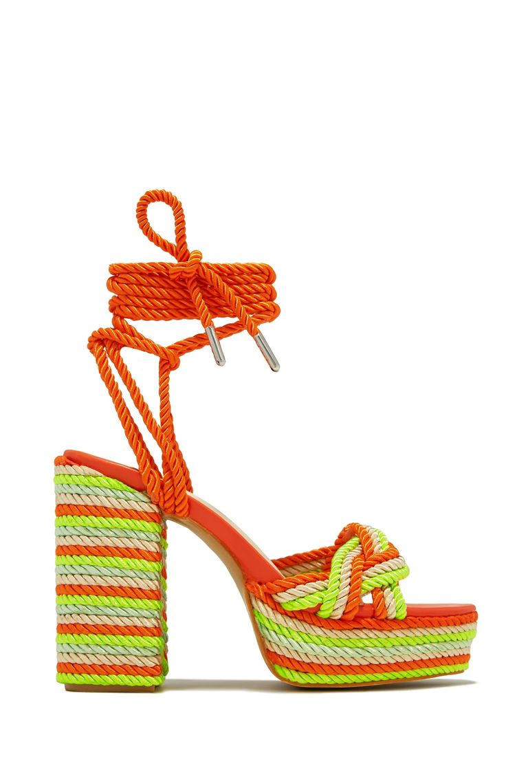 Miss Lola | Jadin Orange Multi Lace Up Platform Block Heels – MISS LOLA Orange Synthetic Heels For The Beach, Orange Synthetic Heels For Beach, Orange 4-inch Heel Summer Heels, Orange 4-inch Heels For Summer, Orange Synthetic Heels With 4-inch Heel, Orange 4-inch Heel Synthetic Heels, Spring Orange Heels With 4-inch Heel, Orange Spring Heels With 4-inch Heel, Orange 4-inch Heel Spring Heels