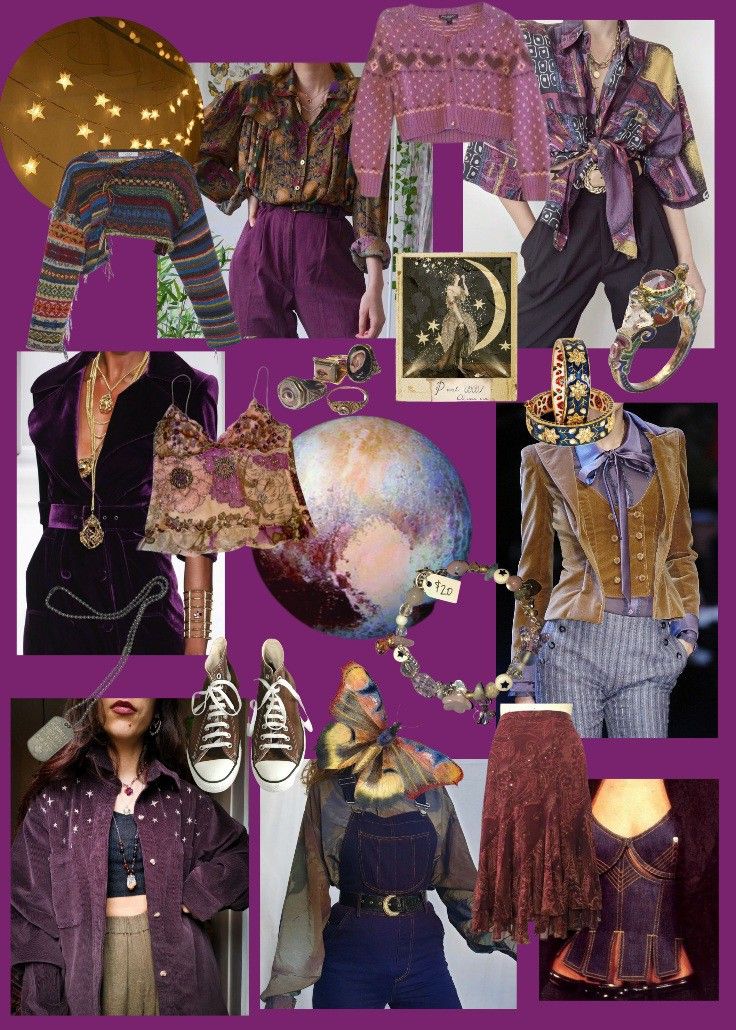 the collage shows many different types of clothing and accessories, including clothes with buttons on them