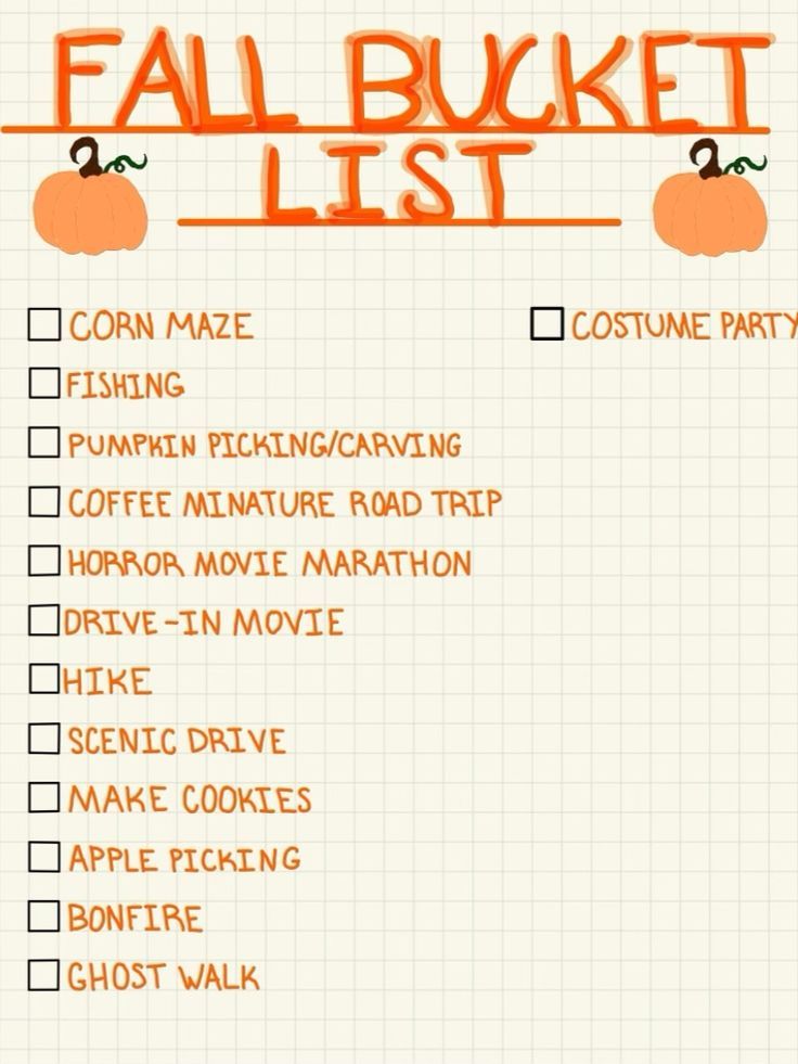 the fall bucket list is filled with pumpkins and other things to put in it