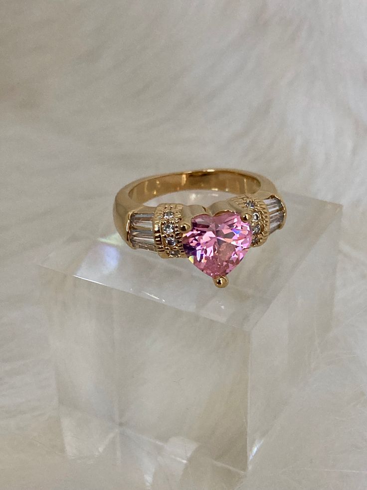 The Bella Heart Ring | SPARROW Cheap Heart-shaped Party Rings, Affordable Heart-shaped Birthday Jewelry, Colourful Rings, Micro Pave Band, Pink Heart Rings, Quinceanera Jewelry, Candy Ring, Pink Heart Necklace, Gold Heart Bracelet