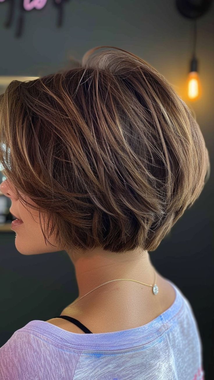 28 Feathered Haircuts That Take Flight Choppy Bob Hairstyles Dark Hair, Layer Short Bob Haircut, Short And Layered Haircuts, Short Feathered Bob Hairstyles, Short Unstyled Haircuts, Short Tapered Bob, Cute Haircuts For Short Hair With Bangs, Womens Bob Haircut, Wedge Haircuts Stacked