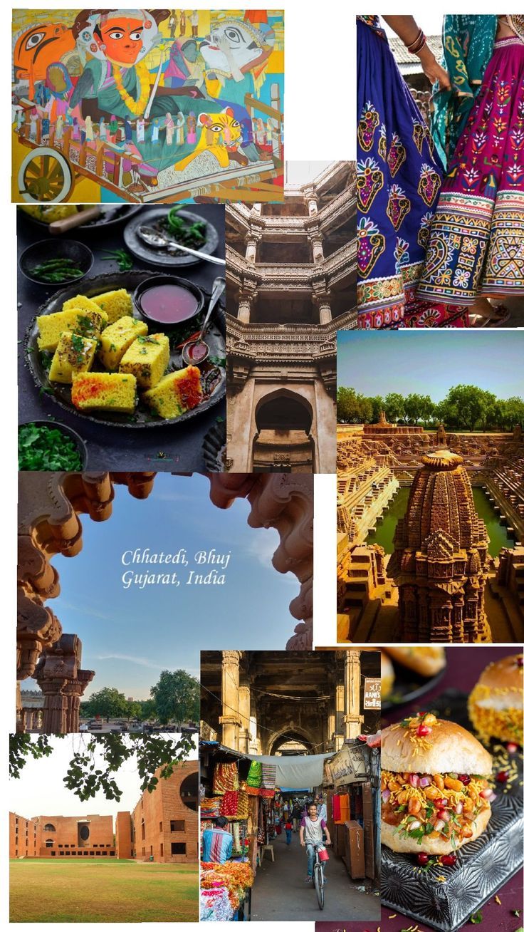 collage of images with food and architecture