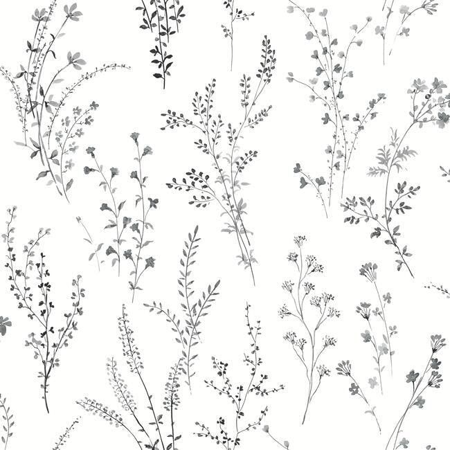 black and white drawing of flowers on a white background with text overlaying the image