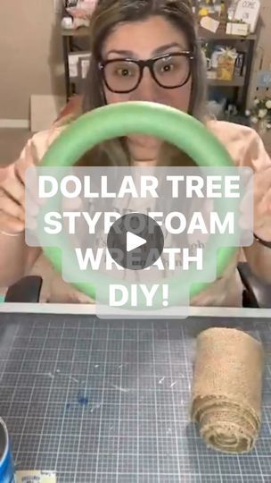 a woman holding a green steering wheel with the words dollar tree styroam worth diy