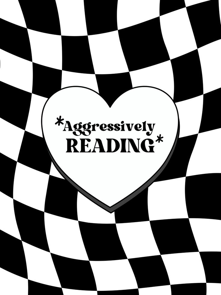 a heart with the words aggressively reading on it in front of a checkered background