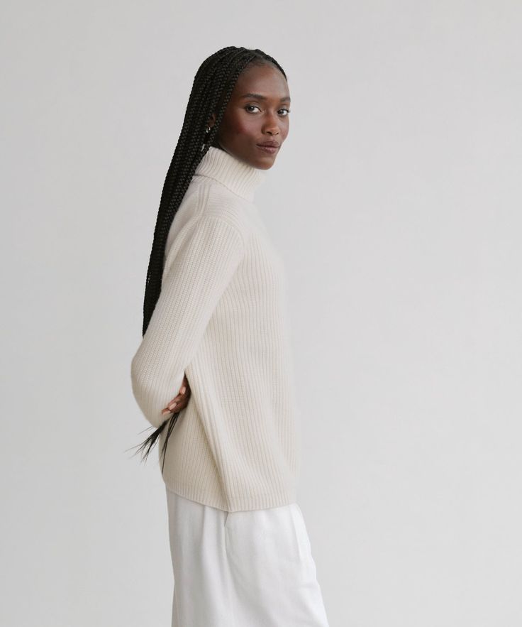 Cashmere Turtleneck Ivory Classic, comfortable, and ultra-luxurious, this is a sweater you’ll never want to be without. 100% Italian cashmere. Made in China of Italian fabric. Classic turtleneck with a rib knit. | Jenni Kayne Women's Cashmere Turtleneck Top Size Large Luxury Classic Cream Turtleneck, Cream Cashmere Turtleneck Sweater, Cozy Cashmere Fine Knit Turtleneck, Luxury Fine Knit White Turtleneck, White Long Sleeve Cashmere Turtleneck, Oversized Turtleneck, Jenni Kayne, Classic Cardigan, Womens Cashmere