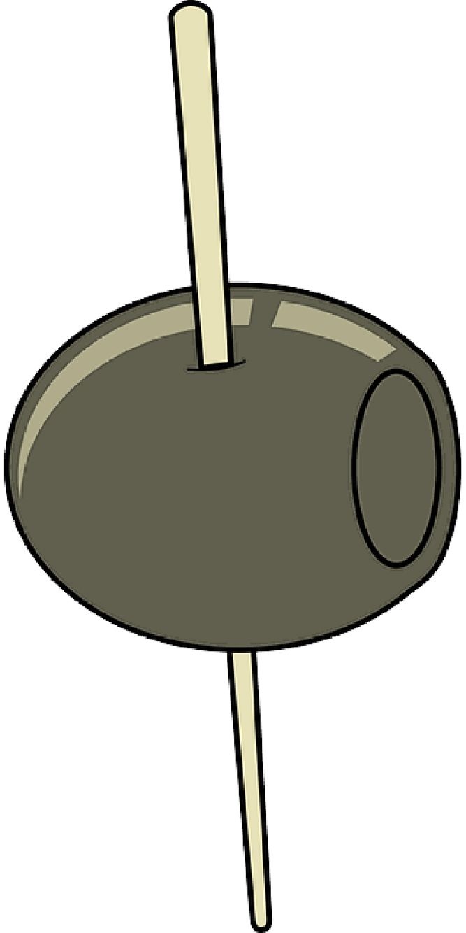 an olive lollipop with a wooden stick sticking out of it