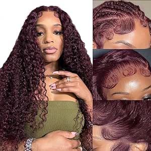 Burgundy Curly Wig, Plum Burgundy Hair, Burgundy Curly Hair, Deep Wave Wig, Hair Dark, Lace Front Wigs Human Hair, 100 Human Hair Wigs, Curly Lace Front Wigs, Beautiful Wigs