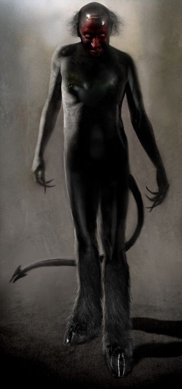 a creepy creature standing in the dark with his hands on his hips