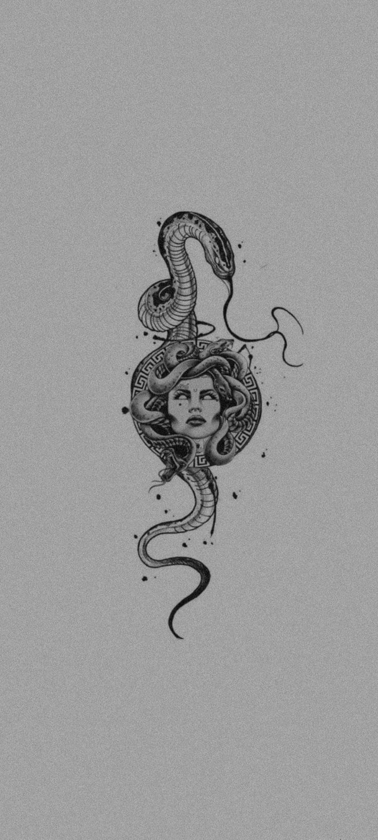 a drawing of a woman with a snake on her head