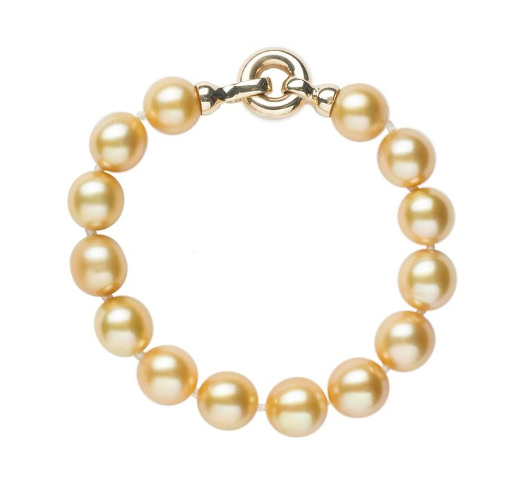 Golden South Sea Bracelet Elegant Pearl Bracelet With Sterling Silver Clasp, Luxury Yellow Gold Pearl Bracelet With Round Beads, Luxury Formal Bracelet With Pearl Charm, Luxury Pearl Charm Bracelet For Formal Occasions, Luxury Pearl Charm Bracelet For Formal Events, Elegant High Luster Pearl Bracelet, Luxury Akoya Pearl Yellow Gold Bracelet, Luxury Yellow Gold Akoya Pearl Bracelet, Luxury Akoya Pearl Bracelet In Yellow Gold