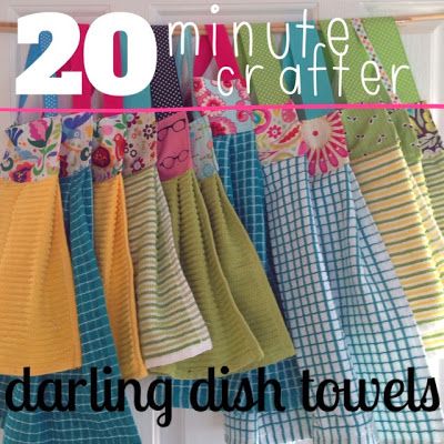 several towels hanging on a rack with the words 20 minute crafter in front of them