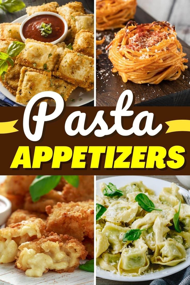 pasta appetizers collage with the words pasta appetizers above them and below