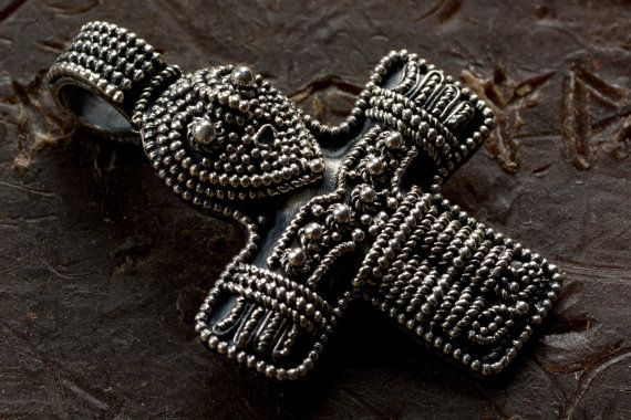 Viking cross pendant by Volundr on Etsy Medieval Engraved Cross Jewelry, Medieval Engraved Cross Pendant Jewelry, Medieval Silver Cross Pendant Jewelry, Traditional Engraved Crucifix Jewelry, Silver Byzantine Necklace, Byzantine Style Jewelry With Antique Finish As Gift, Medieval Engraved Pendant Jewelry, Handmade Medieval Cross Jewelry, Ceremonial Silver Cross Jewelry