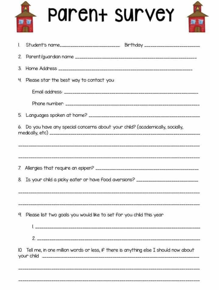 a parent survey form with the words parent survey written in red and black on it