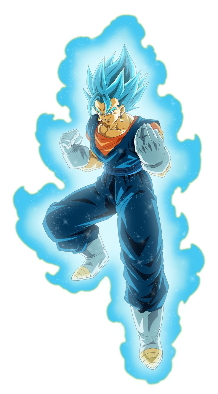 the blue gohan is flying through the air with his arms out and one hand on his hip