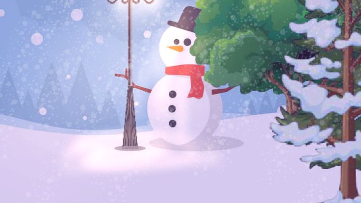 a snowman holding a lamp post in the middle of a snowy forest