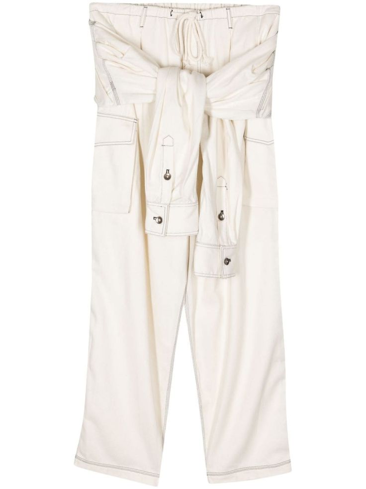 white cotton self-tie fastening drawstring waist belt loops two side cargo pockets straight leg Drawstring Waist Pants, Trousers White, Floral Shoes, Mens Scarves, Scarf Men, Suit Accessories, Cargo Trousers, Pants Straight, Drawstring Pants