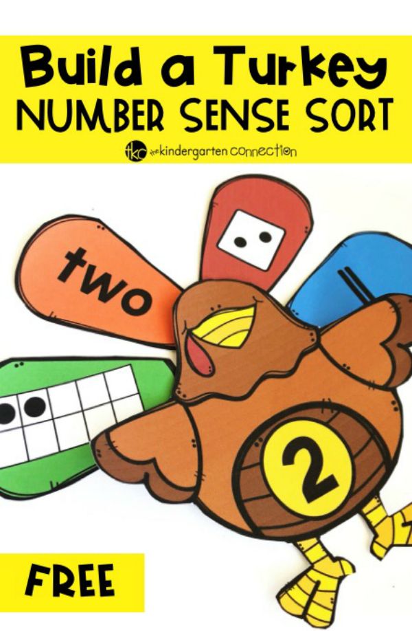 a turkey with two numbers on it and the words build a turkey number sense sort