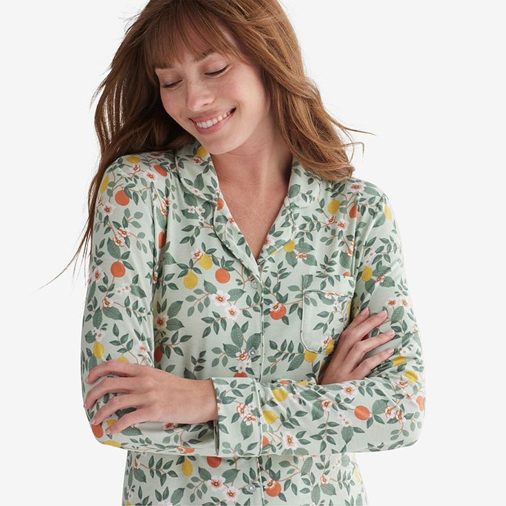 {"Fresh and floral, our TENCEL™ Modal Jersey Knit Nightshirt is available in your choice of two pretty botanical prints from Rifle Paper Co. It's so incredibly soft, you’ll want to change into it as soon as you get home—in other words, way before bedtime. You’ll also love the easy, relaxed fit that's perfect for lazy lounging or catching your ZZZs. The dreamy design is made of a super-soft and breathable TENCEL™ Modal blend, a sustainable fabric we love for its temperature regulating and moistur Casual Long Sleeve Sleepwear With Floral Print, Casual Long Sleeve Floral Print Sleepwear, Floral Print Long Sleeve Sleepwear For Lounging, Long Sleeve Floral Print Sleepwear For Lounging, Feminine Floral Print Long Sleeve Sleepwear, Printed Spring Sleep Tops, Spring Sleepwear Printed Tops, Printed Tops For Sleep In Spring, Green Relaxation Sleepwear For Spring