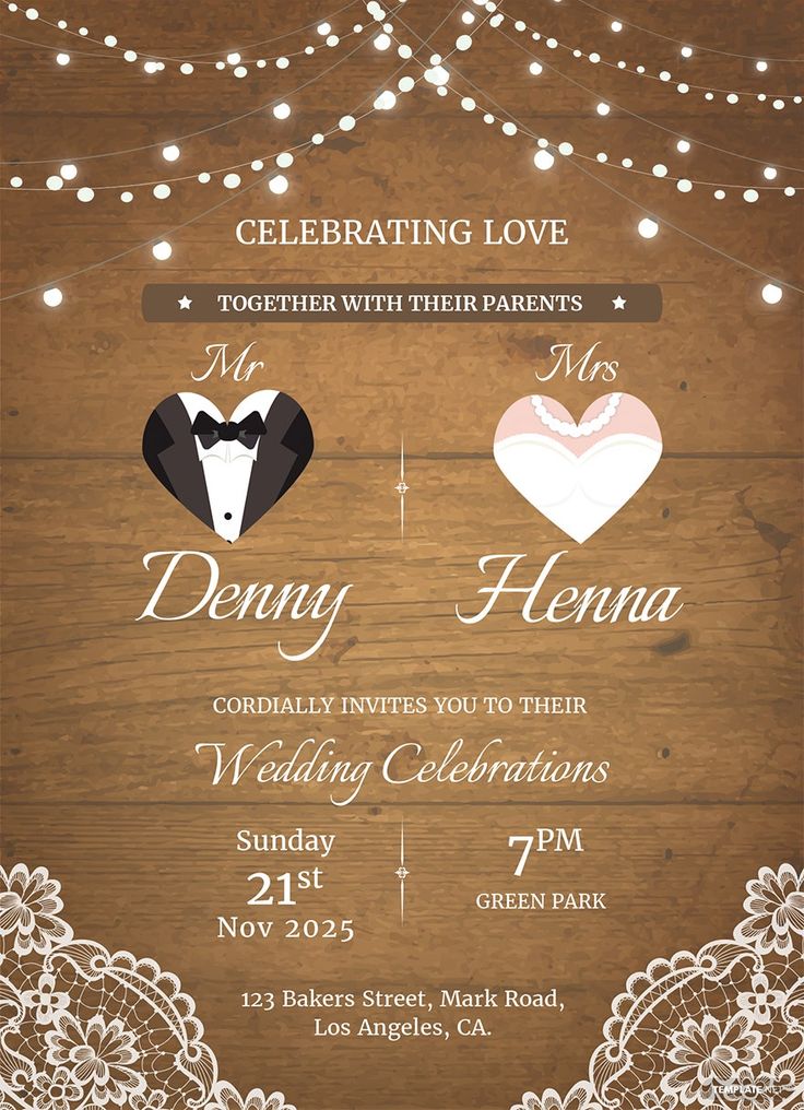 a wedding card with two hearts on it