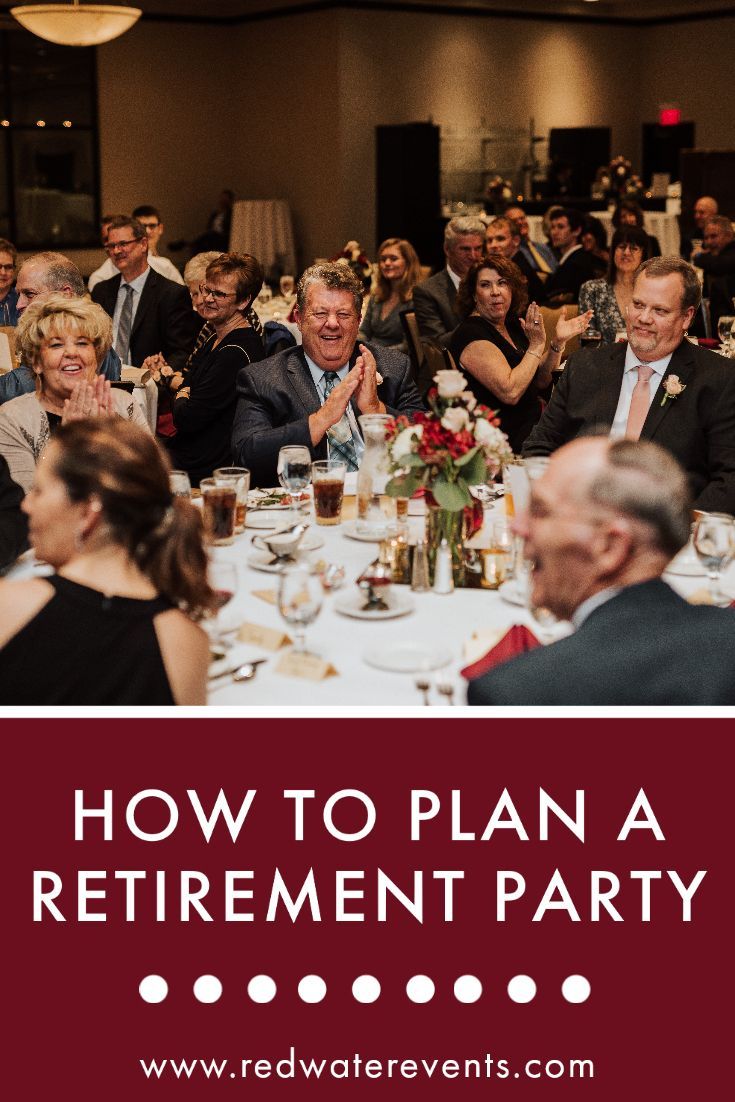 a group of people sitting around a dinner table with the words how to plan a retirement party