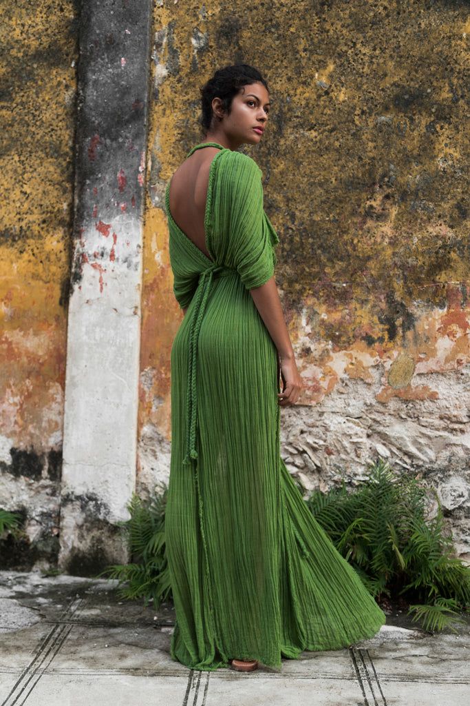 Bohemian Maxi Dress For Summer Gala, Elegant Green Beach Cover-up Dress, Elegant Draped Dress For Vacation, Elegant Draped Maxi Dress For Vacation, Ruched Draped Dress For Beach, Ruched Draped Beach Dress, Bohemian Draped Maxi Dress For Party, Elegant Floor-length Beach Cover-up Dress, Flowy Draped Maxi Dress For The Beach