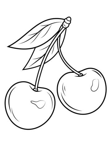 a black and white drawing of two cherries