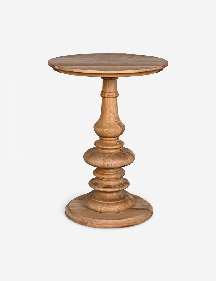 a small wooden table on a white background