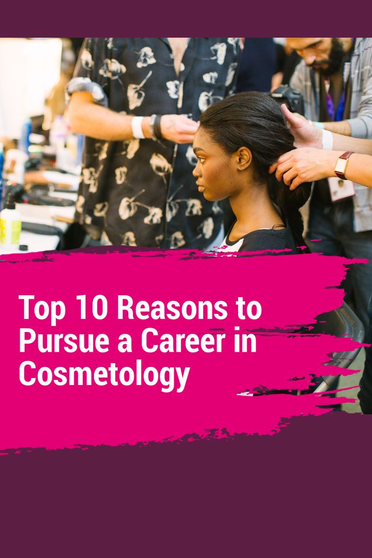 a woman is getting her hair done at a salon with the words top 10 reasons to pursue a career in cosmetology